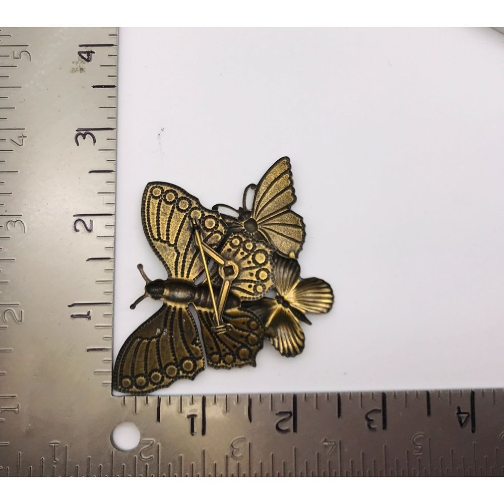 Brooch cluster of three butterflies enamel antique finish - Picture 5 of 5